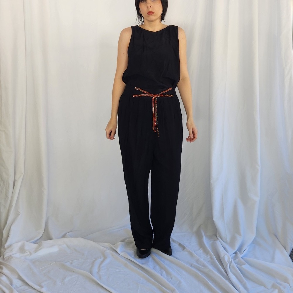 90s Black Rayon‎ Pants and Tops Set